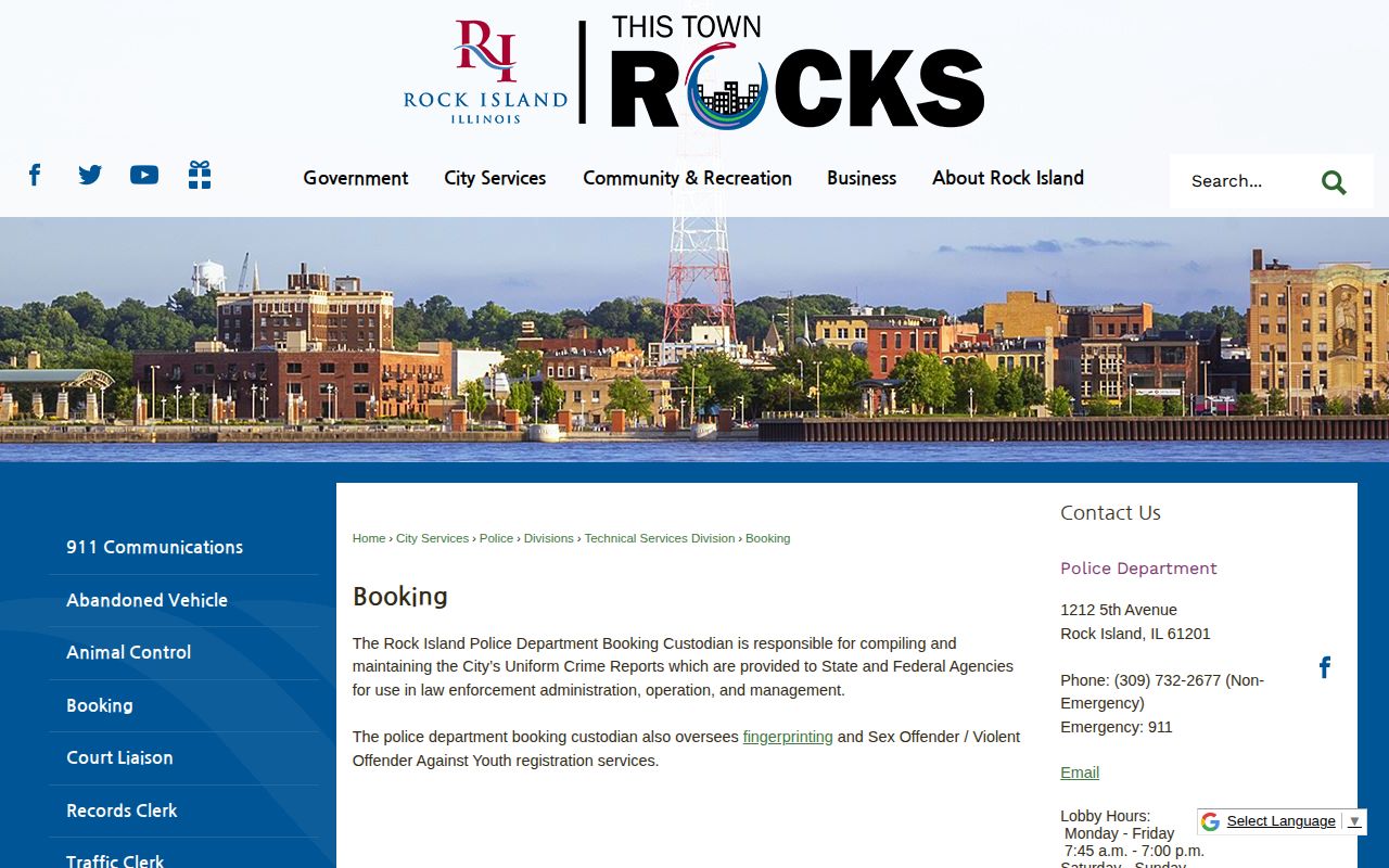 Rock Island Police booking and arrest-record page for Rock Island County